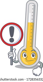 An icon of warm thermometer cartoon design style with a sign board
