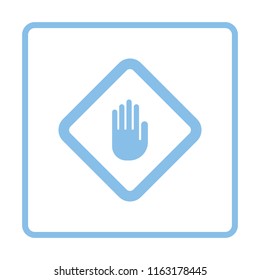 Icon of Warning hand. Blue frame design. Vector illustration.