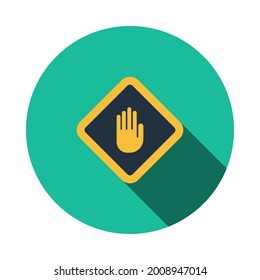 Symbol der Warnung Hand. Flaches Circle Stencil Design mit langem Schatten. Vektorgrafik.
