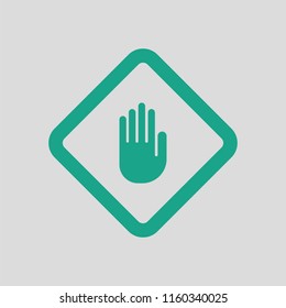 Icon of Warning hand. Gray background with green. Vector illustration.