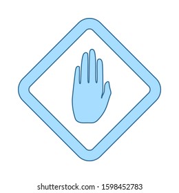 Icon Of Warning Hand. Thin Line With Blue Fill Design. Vector Illustration.