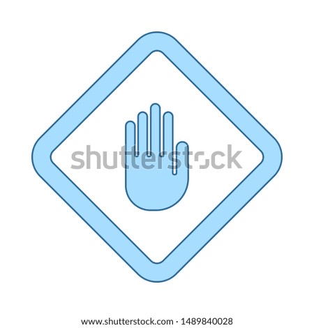 Icon Of Warning Hand. Thin Line With Blue Fill Design. Vector Illustration.