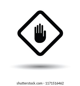 Icon of Warning hand. White background with shadow design. Vector illustration.