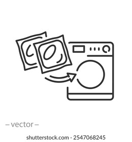 Icono de la cápsula del gel de lavado para la lavadora, símbolo de línea delgada - Ilustración vectorial editable del movimiento