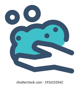 mano de lavado de iconos con estilo de línea rellena y color azul