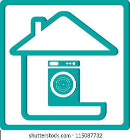 icon with washing mashine and house silhouette