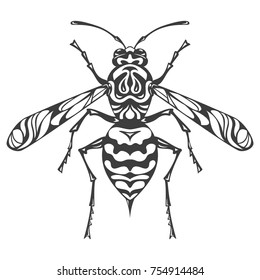 Icon of wasp silhouette on the white background. Vector illustration.