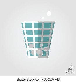 Icon of wastepaper bin with crumpled paper  balls