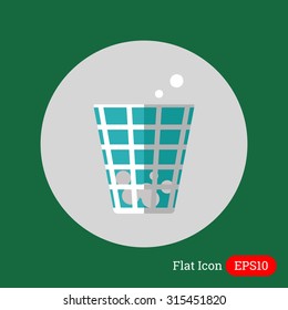 Icon of wastepaper bin with crumpled paper  balls