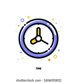 Icon of watch with cute wall clock for time management or work efficiency concept. Flat filled outline style. Pixel perfect 64x64. Editable stroke