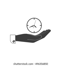 Icon watch with a second hand on the palm. Vector illustration for web design