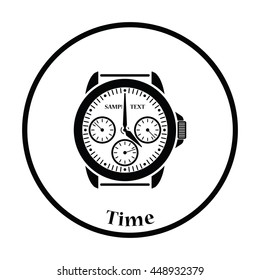 Icon of Watches. Thin circle design. Vector illustration.