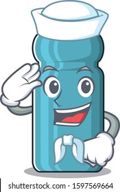 An icon of water bottle Scroll Sailor cartoon character wearing hat
