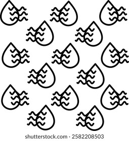 Icon of water design. Editable stroke with various design shapes, with a hand drawn black outline style or eco-friendly branding, water conservation campaign, and nature-related designs. 