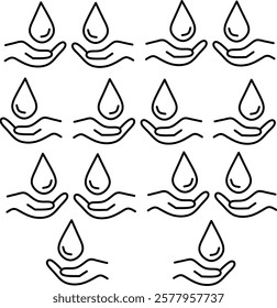 Icon of water donation design. Editable stroke with various design shapes, with a hand drawn black outline style	