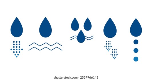 Icon water drop absorbent set. Skin care deep hydration flat icon. Moisturizing symbol. Cosmetology, hygiene, diaper, wet wipes, sanitary pads. Vector flat illustration isolated on white background.