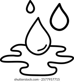 Icon of water dropletsdesign. Editable stroke with various design shapes, with a hand drawn black outline style	