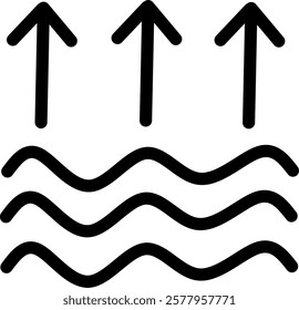 Icon of water evaporation design. Editable stroke with various design shapes, with a hand drawn black outline style	