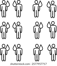 Icon of water humanity design. Editable stroke with various design shapes, with a hand drawn black outline style	
