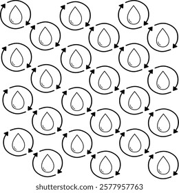 Icon of water sustainable design. Editable stroke with various design shapes, with a hand drawn black outline style	