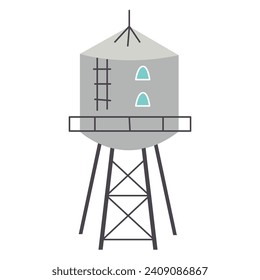 icon of water tower , a water tank constructed at a height sufficient to pressurize a distribution system for potable water, and to provide emergency storage for fire protection.