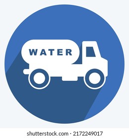 Icon Water Truck. suitable for Community symbol. long shadow style. simple design editable. design template vector. simple symbol illustration