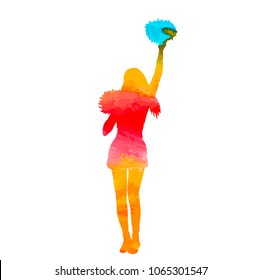  icon, watercolor silhouette girl, cheerleader on white background