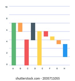 Icon of waterfall analytics flat design, business data chart