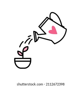 An icon of watering can and flower in pot. 
