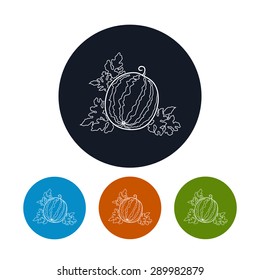Icon Watermelon,  Four Types of Colorful Round Icons Watermelon , Line Style, Vector Illustration