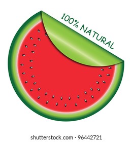 Icon watermelon slice with  with rolled corner. Vector illustration.