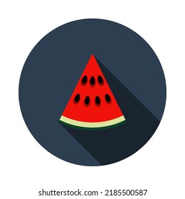Icon Of Watermelon In Ui Colors. Flat Circle Stencil Design With Long Shadow. Vector Illustration.