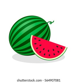 icon watermelon, vector illustration. a whole watermelon and a piece of him. flat.