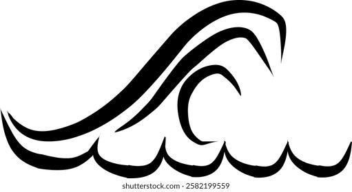 Icon of wave design. Editable stroke with various design shapes, with a hand drawn black outline style for ocean related-themes, surf, and aquatic design