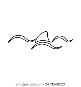 icon of waves and shark fin on a white background, vector illustration