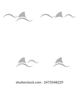 icon of waves and shark fin on a white background, vector illustration