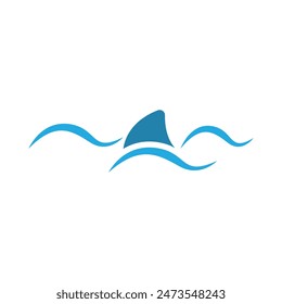 icon of waves and shark fin on a white background, vector illustration