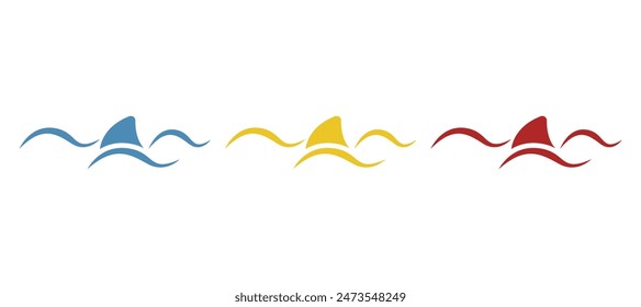 icon of waves and shark fin on a white background, vector illustration