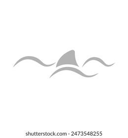 icon of waves and shark fin on a white background, vector illustration