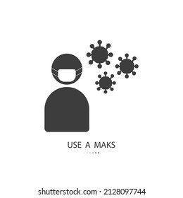 Icon of wearing mask in Covid-19 situation isolated on white background. Vector illustration.