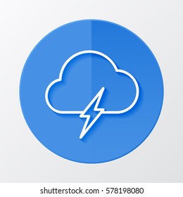 Icon weather cloud with lightning on a blue circle