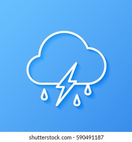 Icon weather cloud, rain with lightning on a blue background