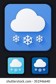 Icon weather cloud with snow on a blue background. Three variants of a background of bright: blue, light blue and dark blue