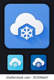 Icon weather cloud with snow on a blue background. Three variants of a background of bright: blue, light blue and dark blue