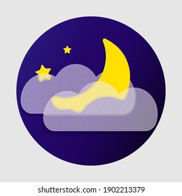 Icon weather glass morphism sky moon star cloud on dark background