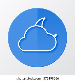 Icon weather moon and cloud on a blue circle