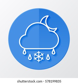 Icon weather moon, cloud, sleet on a blue circle