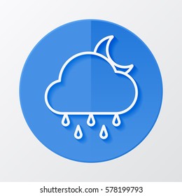 Icon weather moon, rain and cloud on a blue circle