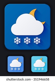 Icon weather moon, snow and cloud on a blue background. Three variants of a background of bright: blue, light blue and dark blue