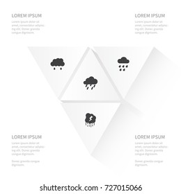 Icon Weather Set Of Rainy, Storm, Raindrop And Other Vector Objects. Also Includes Cloud, Raindrop, Rainy Elements.